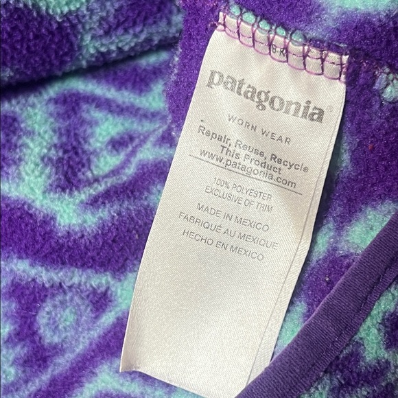 Patagonia Synchilla Snap-T Fleece Pullover Vintage Aztec Fish Print Purple Teal - Picture 8 of 11